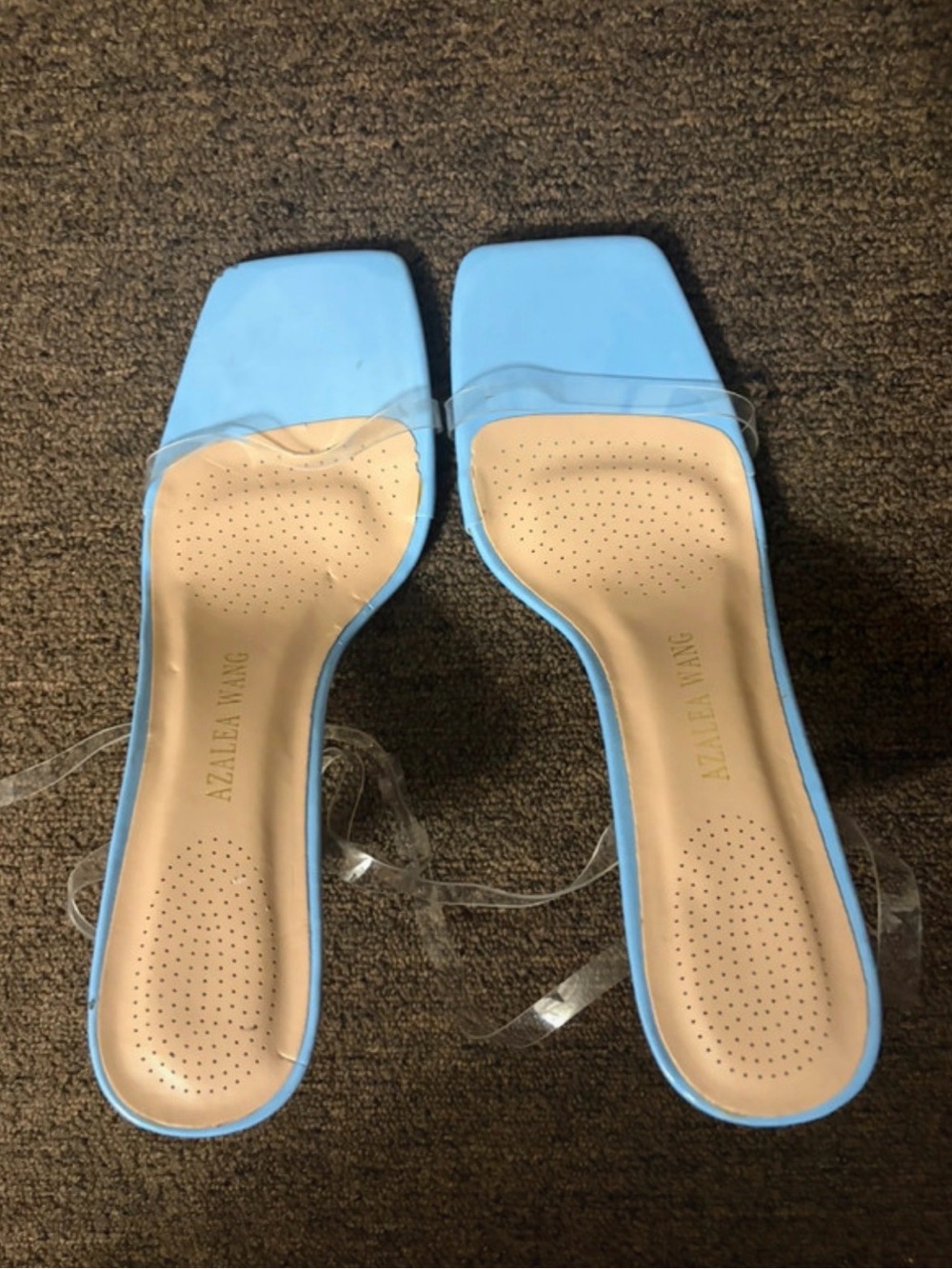 Light Blue Clear Strap Square-Toe heels